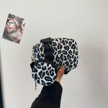 Fashion Soft-Faced Leopard Print Single Shoulder Crossbody Small Square Bag Autumn Leisure Shopping Child And Mother Bag жёлтый