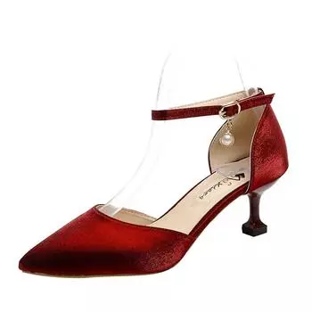 Fashion Solid Color High Heels Women s 2025 Summer New Girl Net Red Sexy One Word Buckle Casual Comfortable Shoes Women Famale 34 красный