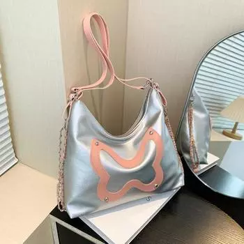 Fashion Spice Girl Wind Large Capacity Backpack Women s 2024 Summer New Tote Bag Textured Niche Commuter Oblique Span Bag чёрный