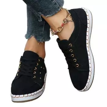 Fashion Spring and Autumn Versatile Canvas Shoes Fashion Women s Casual Sports Shoes Zapatos Flat Training Shoes Large Size 35-43 35 чёрный