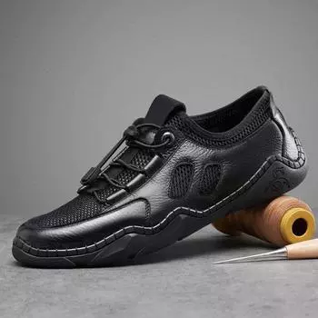 Fashion Spring Autumn Fashion Net Platform Hollow Breathable Slip-on Men s Shoes Designer Leather Soft Sole Casual Outdoor Men Sneakers 38