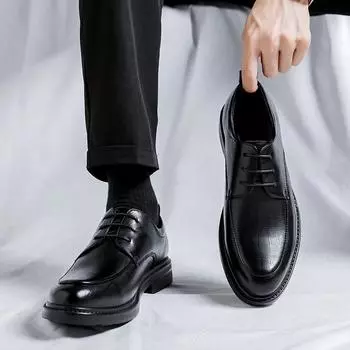 Fashion Spring Autumn New Designer Black Leather Platform Shoes for Men Fashion Casual Soft Surface England Men s Dress Shoes 38 чёрный
