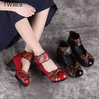 Fashion Spring Autumn New Retro Genuine Leather Platform Shoes Women s Pumps High Heel Soft Bottom Shoes Women Designers 35 чёрный