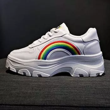 Fashion spring autumn new tide all-match fashion casual women chunky sneakers mixed colors low heels lace-up daddy shoes 35 белый