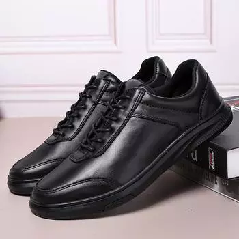 Fashion Spring autumn shoes men high quality genuine leather casual board men lace up thread shoes Outdoor sneakers shoes men 6.5 чёрный