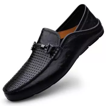 Fashion Spring Punching Brown Loafers for Men Simple Genuine Leather Business Formal Soft Soled Shoes High-quality Designer Casual Shoes 36 коричневый
