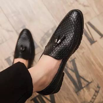 Fashion Spring Tassel Men Woven Pattern Shoes Business Office Leather Shoes Men Casual Shoes for Men Loafers Leather Slip-on Soft Shoes 38 коричневый