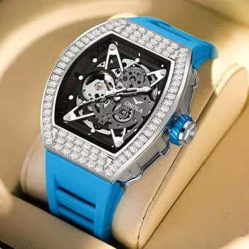 Fashion Square Diamond New Hollow полностью автоматические механические часы мужские силиконовый ремешок водонепроницаемые