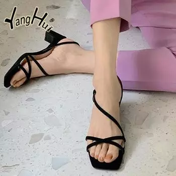 Fashion Square Head Open Toe Coarse High-heeled Pumps 2024 New Fashion Sexy Beach Women s Sandals Anti-slip Casual Shoes Summer 34 розовый