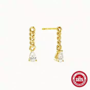 Fashion Style High Sense S925 Sterling Silver Chain Fringed Water Drop Earrings Stud Earrings Women 925 Silver золотой