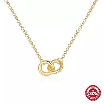 Fashion Style S925 Sterling Silver Classic Simple Double Ring Glossy Premium Ladies Wedding Necklace 925 Silver золотой