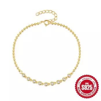 Fashion Style S925 Sterling Silver Single Diamond Round Bead Chain High-End Temperament Women S Bracelet 925 Silver золотой