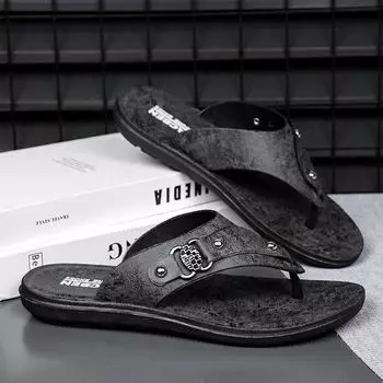 Fashion Summer Beach Men Flip Flops Lightweight Antiskid Sandals Casual Leather Slippers Comfy Fashion Half Drag Breathable Walking Shoe 39 коричневый