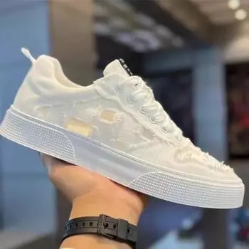 Fashion Summer Breathable Canvas Shoes for Men Fashion Mens Casual Shoes Comfortable Wear-resistant Male Thick-soled Shoes Tenis Hombres 39 белый