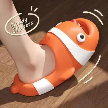 Fashion Summer Cute Soft Animals Slippers for Women Fashion Indoor House Clown Fish Sandals Couples Bathroom Anti-slip Platform Slides 35-36