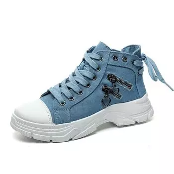 Fashion Summer Denim Canvas Shoes Breathable High Top Comfortable Vulcanized Sneakers Women 2024 Slip On Classic Ladies Casual Shoes 35 синий