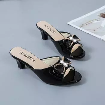 Fashion Summer Female Sandals Women Slippers Sexy Open Toe Fish Mouth Slippers Ladies Rhinestone Bowknot Slides Shoes Plus Size 42 35 белый