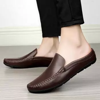 Fashion Summer Half Shoes For Men Genuine Leather Mens Shoes Casual Luxury Shoes Men Fashion Zapatos Charol Hombre Erkek Deri Ayakkabi 37 коричневый