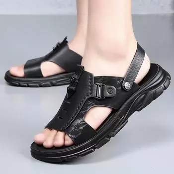 Fashion Summer High-quality Men Top Layer Cowhide Casual Beach Shoes Sandals Fashionable Outdoor Men Latex Cushioned Breathable Sandals 38 коричневый