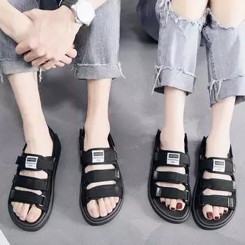 fashion Summer Men Fashion Sandlas Outdoor Sports Beach Couple Casual Flat Comfortable Opened Toe Cool Shoes Slip-on Slippers 2024 35 чёрный