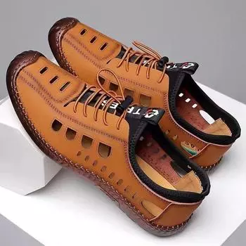 fashion Summer Men Leather Sandals Men s Soft Breathable Non-slip Casual flat Sandals Outdoor Beach Shoes male slippers sandalias hombre 39 коричневый