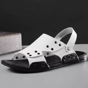 Fashion Summer Men s Genuine Leather Sandals Fashion Flat Shoes Outdoor Breathable Casual Shoes Black Beach Slippers luxury sandals 38