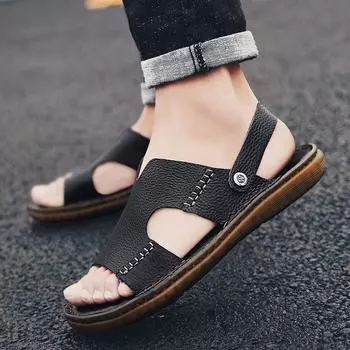 Fashion Summer men s sandals Comfortable anti slip flat bottom Daily office Outdoor leisure beach walking men s shoes Quality shoes 38 коричневый