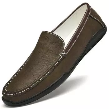 Fashion Summer Moccasin Soft Bottom Comfort Loafers Slip-on Shoes Luxury Brand Men Light Business Genuine Leather Shoes Men Simple Shoes 37 хаки