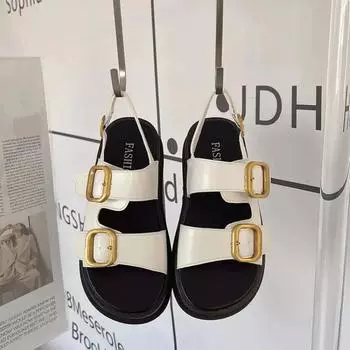 fashion Summer New Buckle Platform Sandals Low Heel 2024 Shoes for Women Metal Buckle Thick Bottom Ladies Sandals Zapatos De Mujer 35