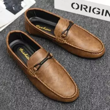 Fashion Summer New Men s Loafers Comfortable Flat Casual Shoes Men Breathable Moccasins Slip-On Soft Leather Driving Shoes 2024 39 жёлтый