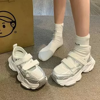 Fashion Summer New Platform Chunky Breathable Mesh Sneakers Woman Casual Sports Sandals All-match Daddy Shoes Hollow Breathable Shoes 35 серебряный