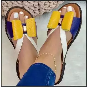 Fashion Summer New Round Head Hollowed-out Match Color Bow Lady Slippers Anti-slip Wear-resistant Large Size Flat Shoes 35 красный