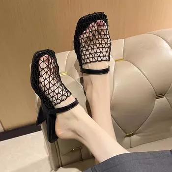 Fashion Summer round toe casual and comfortable women s hollow Mary simple shoes, lightweight and breathable mesh belt follow-up shoes 35 чёрный