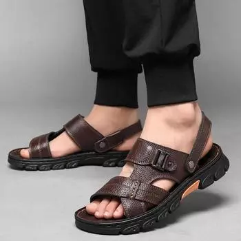 Fashion Summer Simple Sandals Breathable Genuine Leather Sandals Business Cowhide Sandals Roman Classic Sandals Comfortable Driving Shoe 37 чёрный