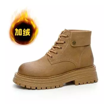Fashion SyfIyno Winter Platform Shoes Plus Plush Boots Women Chunky Boots Ladies Shoes Khaki Yellow Black Boots Women Barefoot Shoes 35