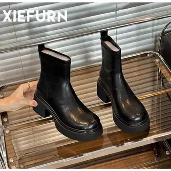 Fashion Thick Bottom Ankle Boots for Women Spring Autumn Fashion Black White Women s Shoes Chunky High Heels Round Head Short Botines 35 бежевый