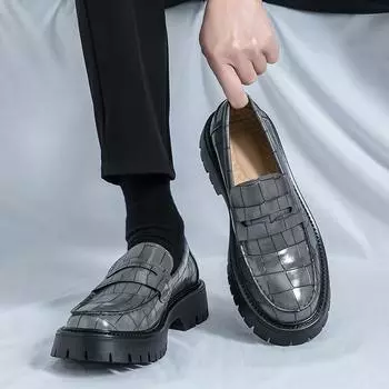 Fashion Thick bottom Leather Shoes Handmade Loafers for Men High Quality Dress Shoes Male Social Masculino Business Formal Shoes 38
