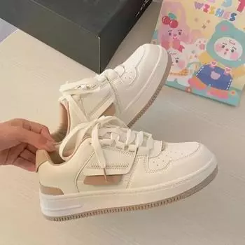 Fashion Thick Bottom White Shoes Female 2024 New Autumn Round Head Korean Version Shoe Students Casual Sneakers Fashion Platforms 35 хаки