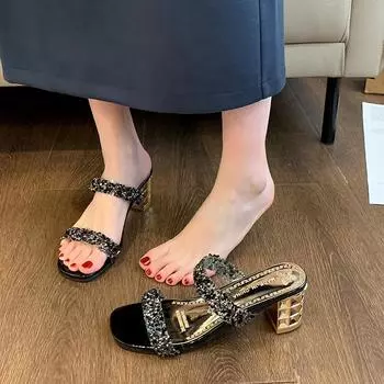Fashion Thick Soled Sandals for Women Summer Outdoor New Sequin Fashion Crossover Summer Muffin Flip Flops Woman Fashion Casual Shoes 35 золотой