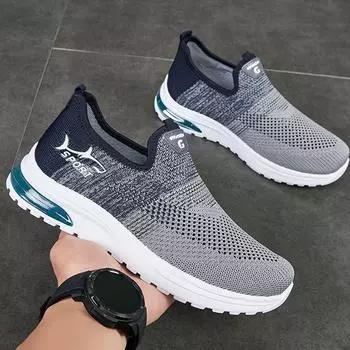 Fashion Thick Soled Shoes for Men s 2024 Spring/summer New Middle-aged and Elderly People s Lazy Shoes Breathable Mesh Casual Shoes 40 серый