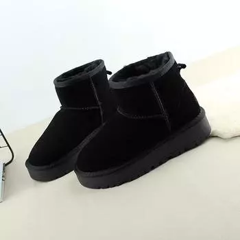 Fashion Thick Soled Snow Boots for Women 2024 NEW Autumn and Winter Flat Bottomed Casual Short Tube Warm Women s Cotton Shoes 35 чёрный