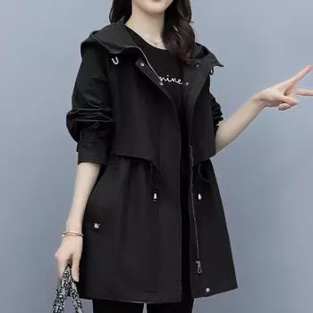 FASHION Tooling trench coat women s medium and long spring and autumn clothing new large size loose casual waist hooded jacket fashion design Clothes M 90 to 52kg