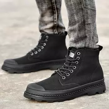 Fashion Trend Men Boots lace up high top Sneakers Outdoor Fashion plush warm Punk Shoes For Men Casual Leather Street Ankle Boots Men 6.5
