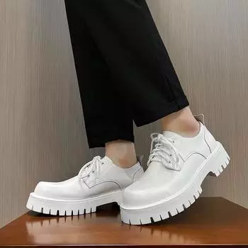 Fashion Trends Platform Thick Bottom Men s Oxford Shoes Leather British Men s Office Shoes Men Dress Shoes Formal Lace-up Shoes 38 чёрный