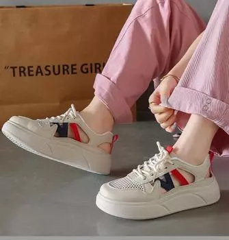 Fashion Trendy Tennis Sports Shoe 2024New Summer Hollow Breathable Mesh Casual Thick Sole Women s Shoes Zapatos De Mujer Sneaker Luxury 35