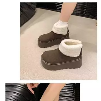 Fashion turning hair to increase the height of snow boots for children in the autumn and winter of 2024, new velvet thickened-soled mango head Birke 35 коричневый