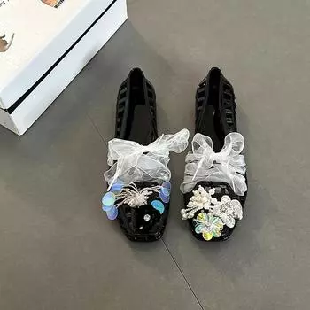 Fashion versatile casual design bow Mary Jane shoes women s summer new exquisite ribbon single shoes 36