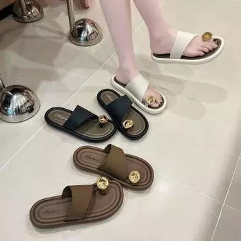 Fashion versatile non-slip beach casual slippers spring and summer 2024 new thick-bottomed shallow mouth toe flip-flops women 35