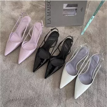 Fashion Versatile Pointed One-Word Buckle Sandals Temperament Thin Heel Bag Head Women S Single Shoes 35 серебряный