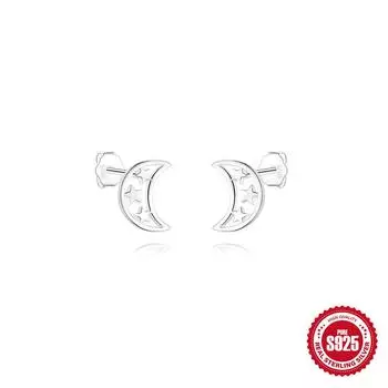Fashion Versatile S925 Sterling Silver Heart-Shaped Open Double Heart Zircon Pentagram Crescent Earrings Earrings 925 Silver